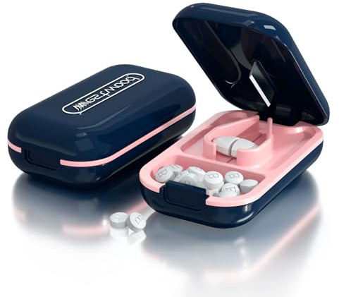 DUBSTAR Small Pill Cutter, Pill Cutter Splitter for Small and Tiny Pills, Portable Pretty Pill Cutters for Large Pills, Cuts Vitamins Tablets for Purse Pocket (Pill Cutter, Blue)