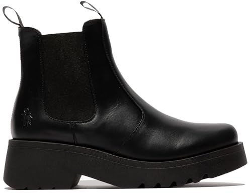 Infinity Leather Botas Chelsea de Plataforma y Cuña de Piel Para Mujer, Color Negro, MEDI789 de FLY