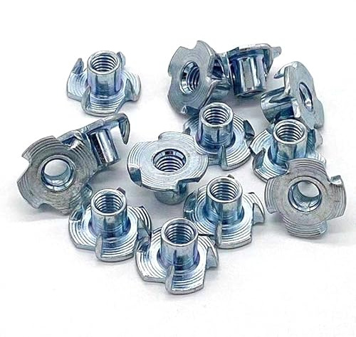 Orivin Lot de 20 écrous borgnes en T M10 x 12 mm, 4 griffes, inserts filetés en acier au carbone zingué pour murs d'escalade en bois, supports de meubles en contreplaqué