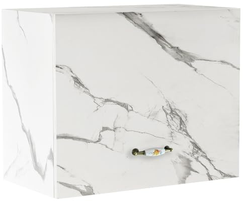 Shally Dogan Pensile da Cucina, Sopracappa, Armadio in Legno Armadietto Multiuso da Muro a Ribalta Spazioso, Dimensioni 60 x 32 x 49H cm (Marmo)