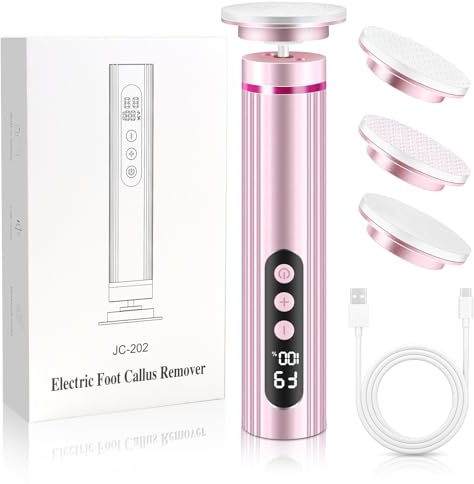 Râpe à Pieds Électrique, 2-en-1 Rechargeable Rapeuse Pieds Électrique- 9 Vitesses, 3 Embouts pour Talons Fissurés, Callosités & Cuticules - Rose