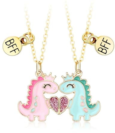 QOWIJEX 2 Piezas Collares de la Amistad para 2 Niñas, Collar Cadena Mujer, Lindo Dinosaurios Collares de Mejores Amigas para 2 Niña Bff Regalos Personalizados Accesorios de Amistad