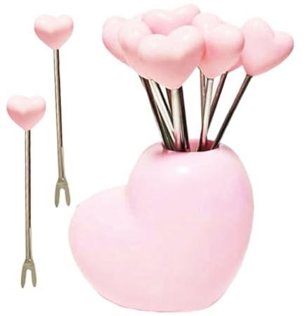Mixnexorad Tenedor Para Fruta - Pinchos para Fresas con Forma de Corazón - 10 Unidades Reutilizables Acero Inoxidable, Utensilios Cocina Postre Ensalada Aperitivo