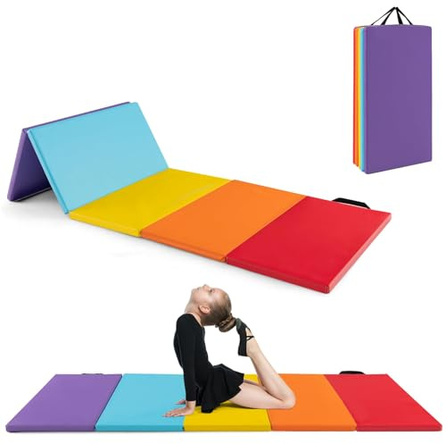 FANTASK Gymnastics Mat aus PU, Klappbare Weichbodenmatte Turnmatte mit Tragegriff, Sportmatte Fitnessmatte zuhause für Kinder Erwachsene (200 x 75 x 3cm)