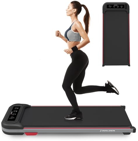 Under Desk Treadmill for Home Office Walking Pad Jogging Running Ultra Flat Slim Under Desk Fitness Workout Remote Control, LCD WALDEN F2200 (UK), Black/Red