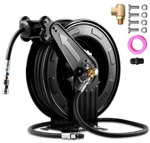 Avvolgitubo per idropulitrice automatica, retrattile, montaggio a parete e pavimento, in acciaio resistente, avvolgimento automatico per acqua, aria, olio