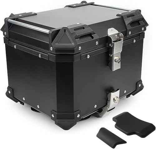Scatola Posteriore in Alluminio per Baule per Moto con Serratura di Sicurezza 28l 36l 45l 55l 65l 80l 100l Bauletto per Moto per Casco di Stoccaggio, Black, 65L