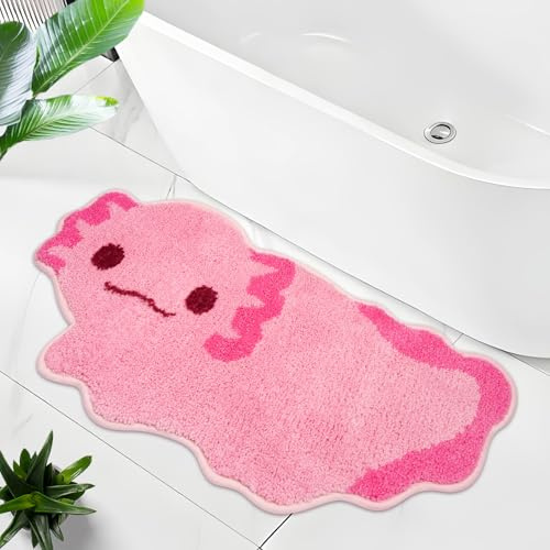 Yamepuia Badezimmerteppich - Axolotl Badematte - 38 X 87 cm | Niedlich Rosa Axolotl Badvorleger Rutschfest Waschbar,Weich Absorbierende Tiere Thema Bathroom Mat