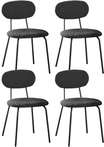 WAFTING Sillas de Comedor Pack de 4, Sillas de Cocina Apilables con Tapizado de Tela Teddy y Patas de Metal, Adecuadas para Sala Gantar, Cocinas, Salas de Estar, Dormitorios-Negro