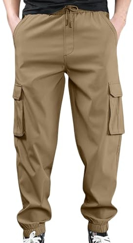 Generiska cargobyxor herr slim fit: arbetsbyxor med många fickor, utomhusbyxor med dragsnöre, joggingbyxor med manschetter sweatbyxor, ventilerande fritidsbyxor, enfärgade, klassiska dra-på-byxor