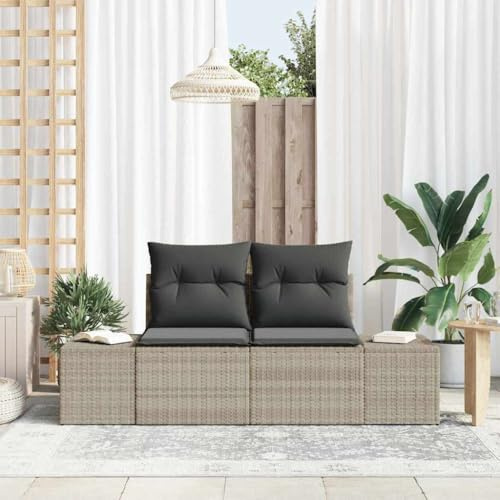 Frdhee Ecksofa Klein Loungemöbel,Gartensofa mit Kissen Grau 123 x 62 x 69cm Poly-Rattan,Eckbankgruppe für Innen und Außen
