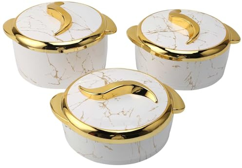 Set 3-teilig Thermo Auflauf, Isolierter Behälter Warmhalten Suppentopf mit Deckel Warmhalten, Suppentopf Servierschale für Buffet Camping Picknick (3 Größen, Marble)