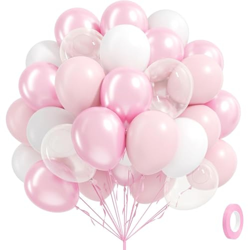 Koboko 30 Stück Luftballons Rosa Weiß, 12 Zoll Weiß Rosa Luftballons Geburtstag, Weisse Pink Ballons Babyparty Deko Mädchen, Helium Ballons Pastellfarben für Babyshowerparty Deko Mädchen,Hochzeitsdeko
