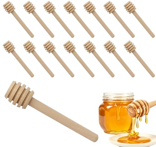 15 PCS Honey Spoon, 8cm Wooden Honey Mixing Stirrer, Natural Wood Honey Stirrer for Honey Jam Syrup and Molasses, Reusable Honey Drizzler for Tea Kitchen Party Wedding Favors