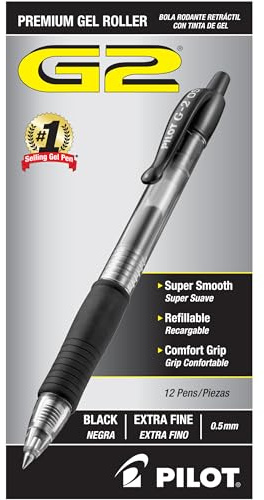 Pilot G2 Premium Gel Roller Pens, Extra Fine Point 0.5 mm, Gel Pens Black Ink, Pack of 12 - Ideal for School, Journaling & Office Writing