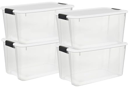 Sterilite Ultra Latch Box with Lids for Home and Office, 70 Quart, 4-Pack