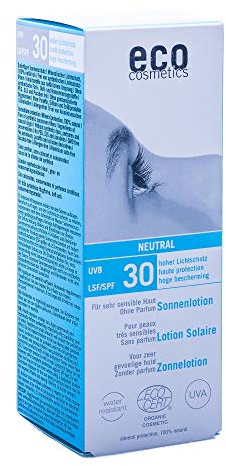 eco cosmetics eco Sonnenlotion neutral LSF 30+, wasserfest, vegan, ohne Mikroplastik, Naturkosmetik für Gesicht und Körper, 1 x 100 ml