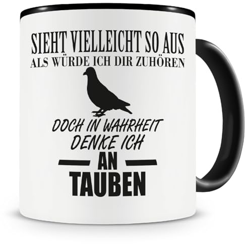 Samunshi® Ich denke an Tauben Tiere Tasse Kaffeetasse Teetasse Kaffeepott Kaffeebecher Becher 300ml schwarz