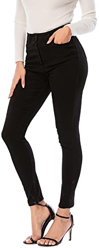 ECUPPER Womens Jeans High Waist Skinny Fit Stretch Jeans Denim Trousers with Pockets Black L