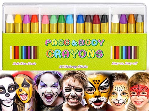 Kinderschminke,16er Pack Bodypaint Schminke Körperbemalung Sticks Gesicht Malen Buntstifte für Kinder Halloween Easter Party
