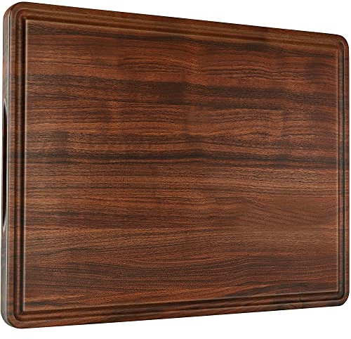 AZRHOM Schneidebrett aus Walnussholz, 61 x 45,7 cm, extra große Schneidebretter aus Holz mit tiefer Saftrille und Seitengriff, dicker Metzgerblock für Küche, Fleisch, Käse, Geschenk für Ehefrau