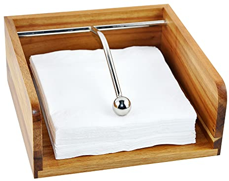 Eitida Square Napkin Holder Dispenser,Poplar Wood,with Mental Weighted Stainless Steel Center Bar,for Kitchen Tables,Indoor and Outdoor, Picnic, Restaurants, Cafe, Vintage Home Decor.