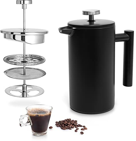 Mixpresso Stainless Steel French Press Coffee Maker 26 Oz 770 Ml Double Wall Metal Insulation Coffee Press & Tea Brewer Easy Clean & Easy Press, Strong Quality Coffee Press Black Small French Press