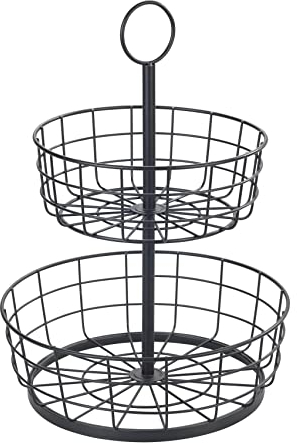 WENKO Frutero con cestas, almacenaje cocina con 2 niveles, alambre abierto de moda de hierro recubierto de polvo, cesta de baño estilo industrial, diametro 28 x 39 cm, negro, 88740800
