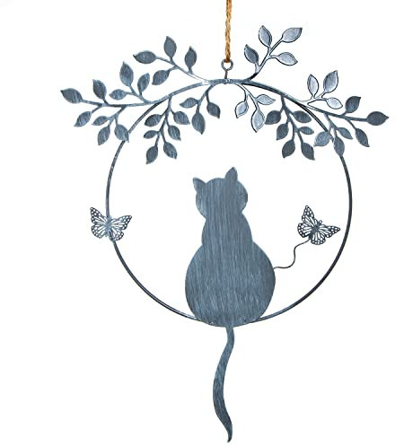 Logbuch-Verlag Türkranz aus Metall Silber grau mit Katze - Dekokranz zum Aufhängen - Türschmuck Geschenk für Katzenbesitzer