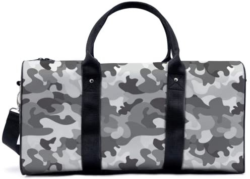 Graues Camouflage-Muster Reisegepäck Seesack mit verstellbarem Riemen, taktisches Muster, Sporttasche, leicht, Segeltuch, Sporttasche für Damen und Herren, multi, L, Reisetasche