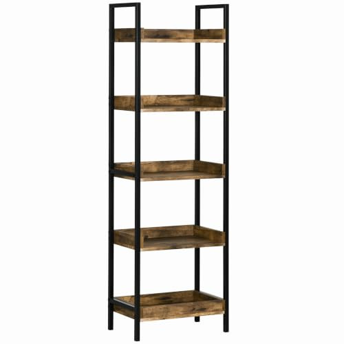 HOMCOM Lagerregal, Bücherregal mit 5 Ebenen, Standregal im Industriedesign, Hochregal mit Anti-Kipp-Schutz für Schlafzimmer, Wohnzimmer, Küche, Braun, 48 x 30 x 155 cm