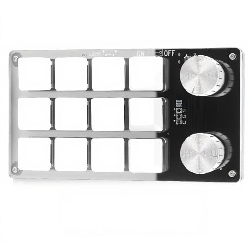 One Handed Programmable Mechanical Keyboard, 12 Keys RGB Programmable Macro Keyboard with Knob,Multifunctional Mechanical Gaming Keypad Function Keypad for (Black White)