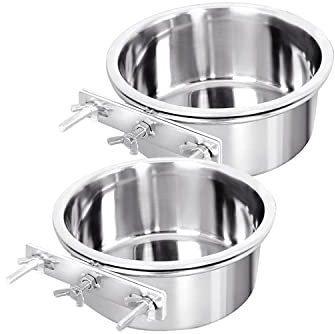 Hniuyun Lot de 2 gamelles à eau pour cage de chenil, bol à suspendre en acier inoxydable pour chien, chat, oiseau, cochon d'Inde, lapin, poulailler (10-12 cm)