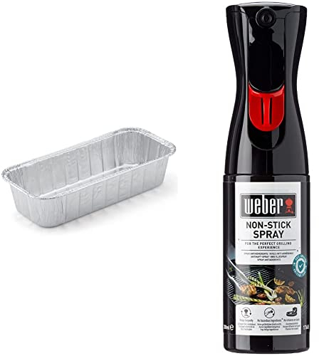 Weber Drip Pan Set - 10x Large Disposable Drip Pans Made from Heavy-Gauge Aluminium for Easy Barbecue Cleaning and Managing Side Dishes & Non-Stick Spray | Non-Stick Cooking Spray for BBQ Grill