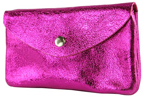 modamoda de P11 Damen Leder Geldbörse Portemonnaie Medium Handmade in Italy, Farbe:Pink-Metallic
