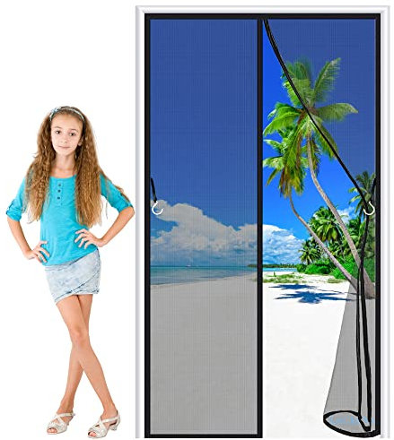 Magnet Fliegengitter Balkontür 50x200cm Schwarz Automatisches Schließen Moskitonetz Fliegengittertüren,Magnetische Adsorption Faltbar Ohne Bohren Selbstklebend für Türen/Fenster