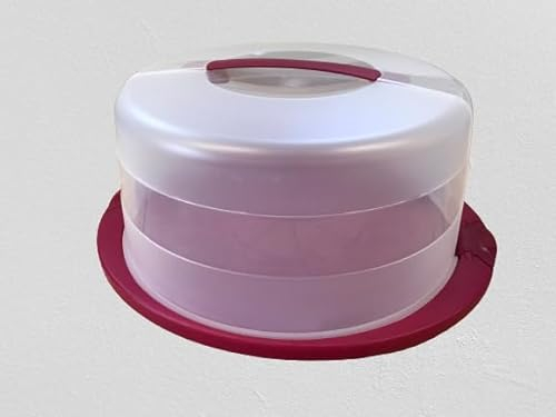 Lomatek Hohe Tortenglocke mit Haube und Tragegriff Kunststoff (PP) - BPA-frei, himbeere/transparent, 38X33cm
