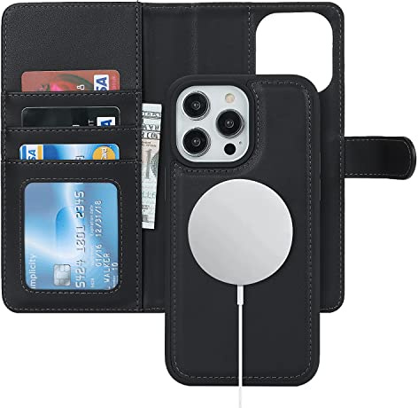Havaya för iPhone 15 Pro Magsafe kompatibelt fodral iPhone 15 Pro Flip korthållare läderfodral avtagbar plånbok - svart