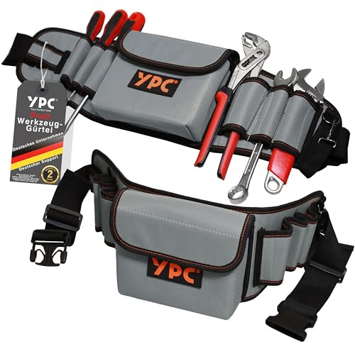 YPC ProBelt – Profi- Werkzeuggürtel mit großer Nageltasche, 7 Steckfächern und einer Hammerschlaufe, Werkzeugtasche leer, Werkzeug Gürteltasche, Handwerkergürtel