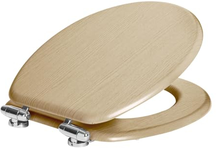 1x Helle Eiche Soft-Close Toilettensitz aus Holz - Standardform Langsames Schließen Badezimmer WC Deckel Abdeckung Spitze mit Beschläge - Von Harbour Housewares