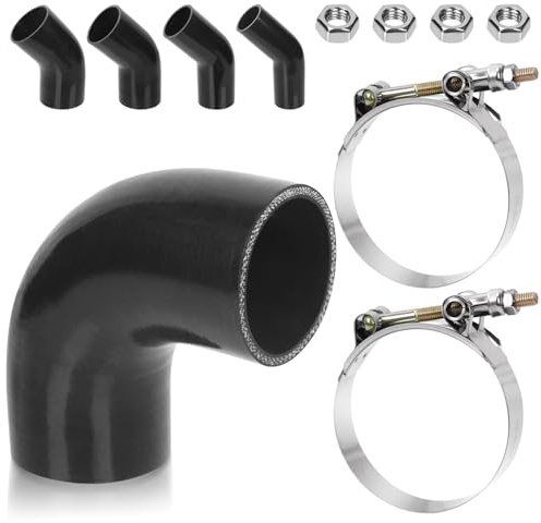 Glarks 7 st 90 graders armbågskoppling silikonslang set innehåller 1 st ID 6,3 cm 4-lagers högpresterande kopplare silikonslang 2 st 7,8 – 7,9 cm T-bultklämma 4 st M6 sexkantsmutter