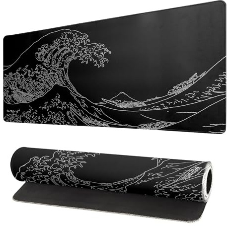 Uwiyo Grand Tapis de Souris Gamer 300 * 800 * 3mm XXL Tapis de Souris Améliore la Précision et la Vitesse Grand Tapis de Table Gamer avec Bords Noir & Blanc (Noir)