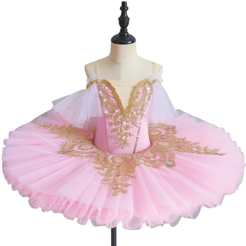 GeRRiT Niña Ballet Tutú Profesional Mujeres Adultas Niño Niños Ballet Danza Traje Plato Panqueque Tutú Bailarina Vestido De Fiesta,Rosado,130