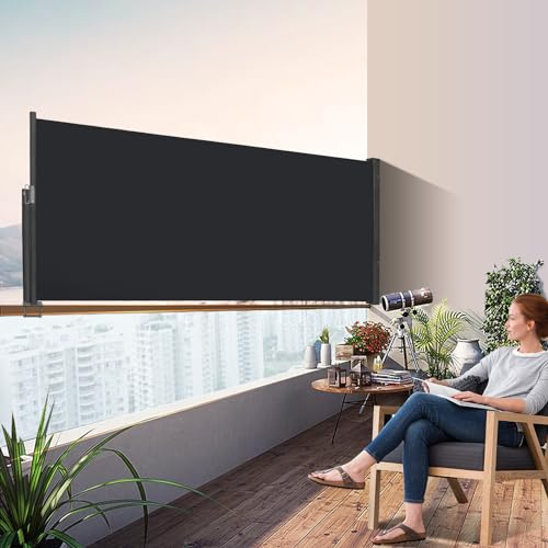 Kidsgigglz Seitenmarkise Ausziehbar,140x300cm Blickdichter Balkon Sichtschutz,Sonnenschutz,Windschutz,Wasserdicht, Alu ausziehbare Markise,Seitenrollo für Balkon,Terrasse,Anthrazit