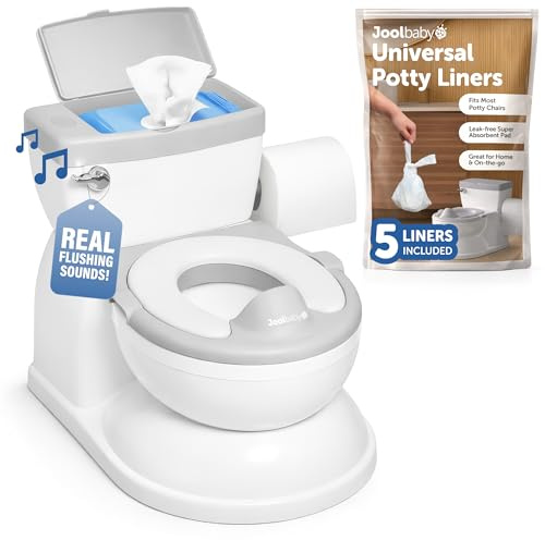 Jool Baby Real Feel 2-in-1 Potty with Wipes Storage, Flushing Sounds & Disposable Liners - Realistic Toilet - Easy to Clean & Assemble (Gray)