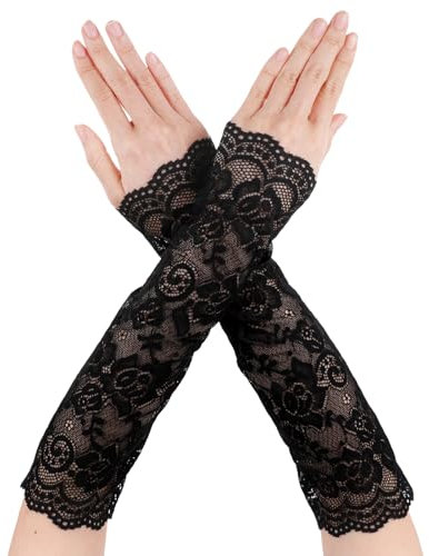 Lusofie Lange Spitzenhandschuhe Schwarz Damen Fingerlose Handschuhe Lange Spitze Brautparty Ballkleid Oper 1920er Jahre Armstulpen Damen Spitze Atmungsaktive Maskerade Hochzeitshandschuhe