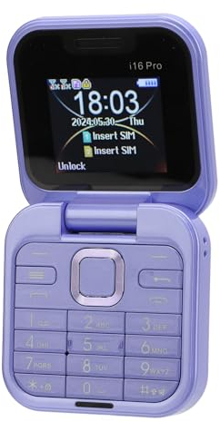 Tosuny Mini Flip Mobile Phone, 2G Dual SIM Foldable Cell Phone with 1.77 HD Display, HD Rear Camera, FM Radio, Quick Dial, LED Flashlight, Big Buttons Flip Phone for Seniors (Purple)
