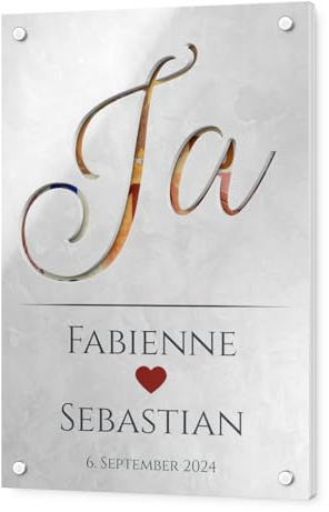 Personalisiertes Hochzeitsgeschenk mit Ausschnitt für Geldscheine - Hochzeitskarte Acryl hochwertig & stabil - 12x18 o. 20x30 cm - kreatives Geldgeschenk für Brautpaar - Geschenk Hochzeit Geld