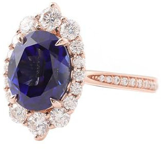 Wycian Verlobungsring Damen Mit Gravur, Damenring Blauer Stein 14 Karat Roségold Größe 60 (19.1) Saphir Ovalschliff Dunkelblau Gravur Für Muttertag
