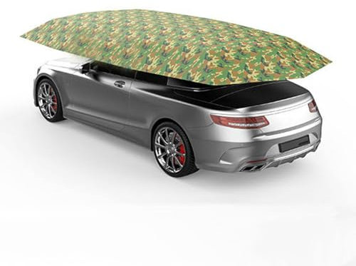 Parasol semiautomático para Coche, toldo Inteligente para Garaje móvil, Funda Aislante para Coche, Funda Protectora Solar para Coche, cochera Plegable, Camuflaje, 4,5 m